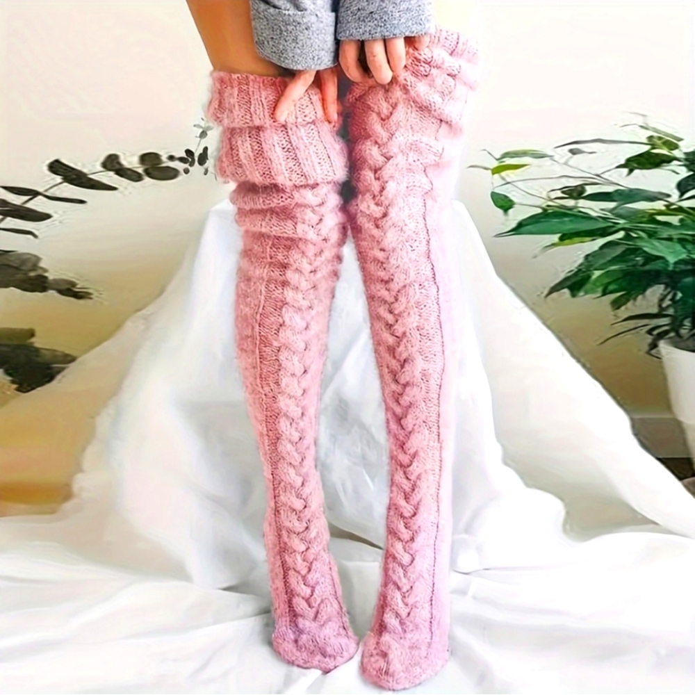 Cable Knit light Pink chunky Thigh-High stalkings